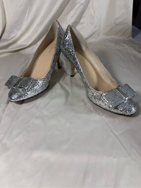 kate spade Silver Sparkle Bow Pumps